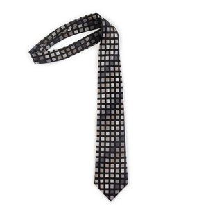 BCBG Attitude black silver square pattern 100% silk neck tie